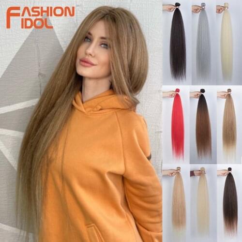 FASHION IDOL Kinky Straight Hair Synthetic 36 inch Yaki Straight Hair Bundles Blonde Hair Extensions Weave Bundles Free Shipping