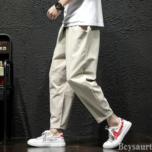 Mens Straight Casual Ankle-Length Pants 2021 Summer Male Harem Pants Spring Mens Cargo Pants Cotton Comfortable Solid Pants