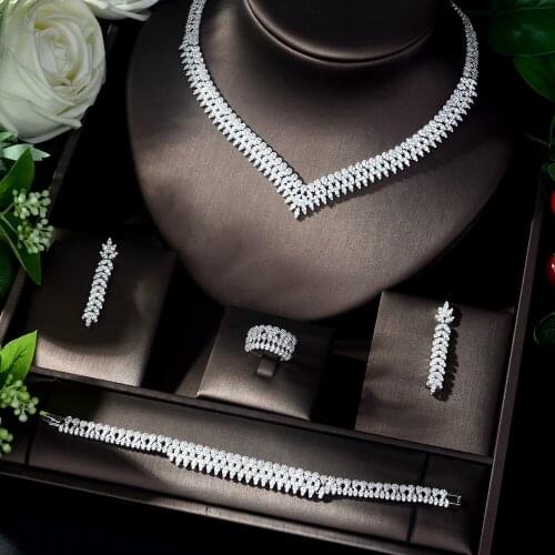 HIBRIDE Shinning Pave CZ Dubai Jewelry Sets 2019 Women Wedding Zirconia Leaf Design 4pcs Set Accessories Anniversary N-1126