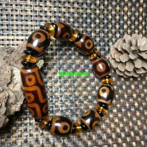 Natural Tibet Old Dzi Bead Bracelet Three Eyes Nine Eyes Dzi Beads Genuine