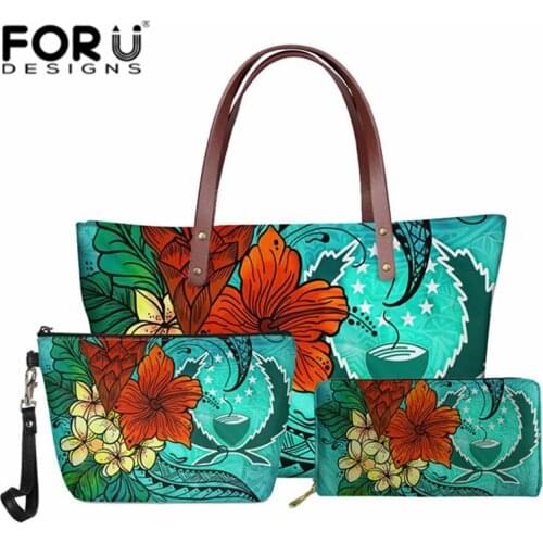 Pohnpei State Print Neoprene Tote Purse Sets for Women Work Handbags Tropical Flowers Shoulder Bag Top Handle Totes 3pcs sac