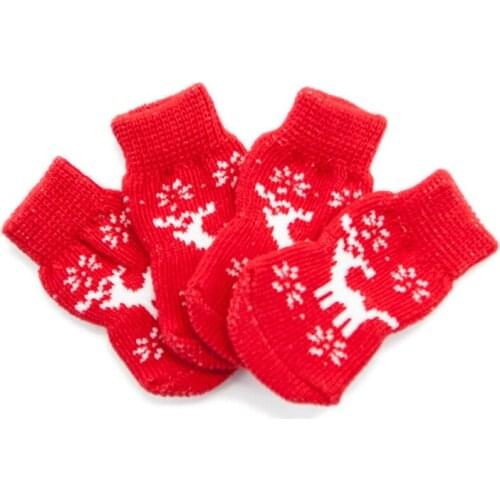 Pet Dog Socks Winter Warm Knitted Cotton Cat Socks Anti-Slip Chihuahua Thick Paw Protector Cute Snowman Elk Puppy Sock
