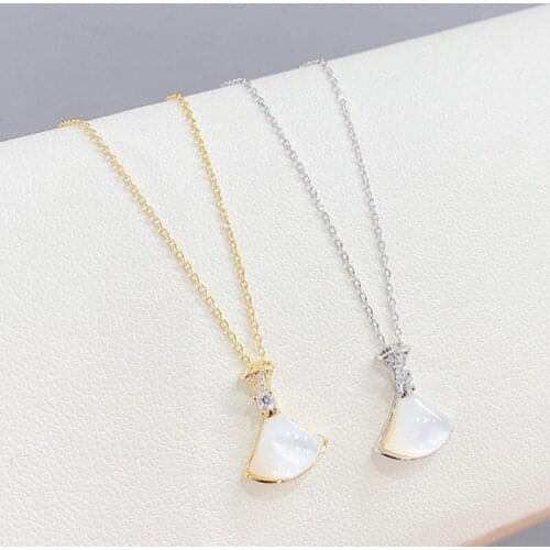BOTU 2021 New Fashion Small Skirt Sector Pendant Necklace Womens Elegant Fan-Shaped White Shell Jewelry for Women Girls Gift