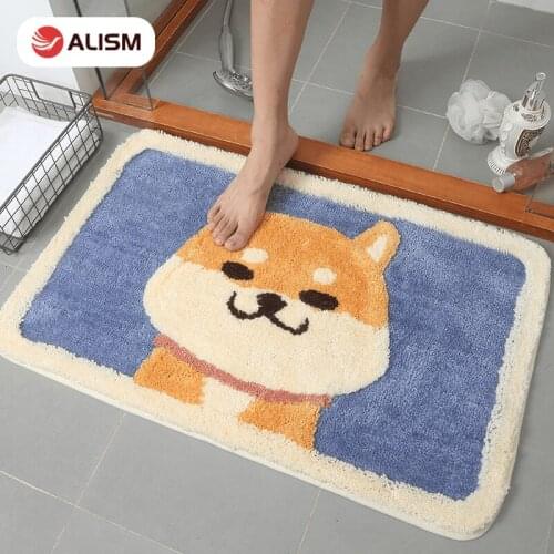 Cartoon Bath Mat Flocking Anti-Slip Doormat Absorb water Floor Mat Carpet Shiba Inu Corgi Dog Kitchen Bedroom Rug Tatami Tapete