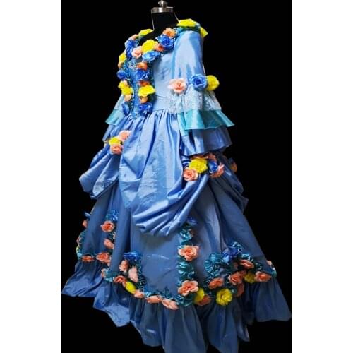 New blue Vintage costumes 18th Duchess Retro medieval Renaissance Reenactment Theatre Civil war Victorian dress D-355