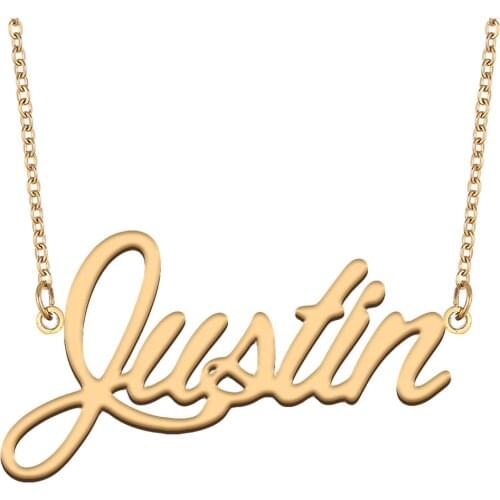Justin Name Necklace for Women Stainless Steel Jewelry 18k Gold Plated Nameplate Pendant Femme Mother Girlfriend Gift