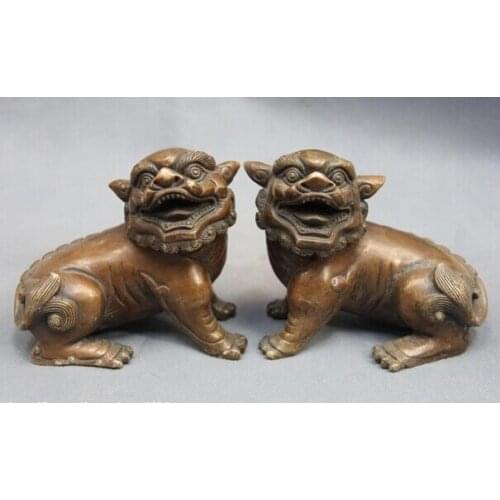 Song voge gem S1041 China Royal Copper Bronze Feng Shui Evil Guardian Door Foo Dog Lion Kylin Pair