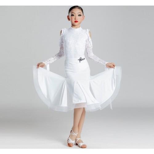 Girls Ballroom Dress Pink Lace Split Suit Professional Ballroom Dancing Dresses For Kids Modern Waltz Performance Clothes DN6164