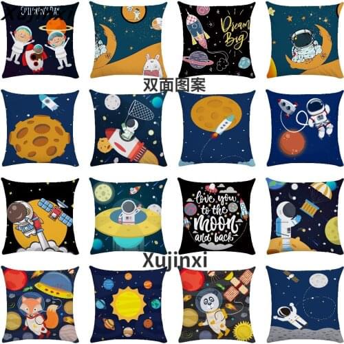 Cartoon astronaut cushion pillowcase double-sided blue