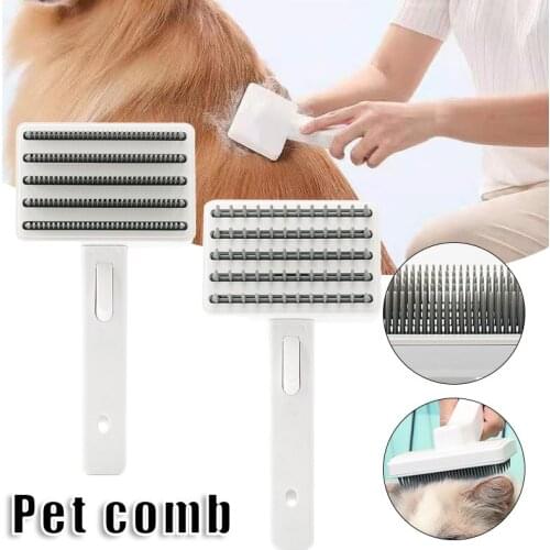 Self Cleaning Pet Comb Puppy Kitten Deshedding Hair Removal Brush Elastic Haired Dog Cat Massaging Brush for Rabbit SK88