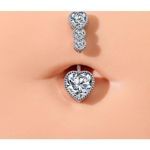 1pc Hearts Belly Button Ring for Women Belly Bars Piercing Jewelry Cubic Zirconia Navel Piercing Surgical Steel Navel Earring
