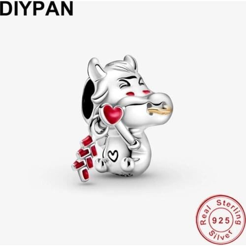 Fit Pandora Original Bracelet Charm 925 Sterling Silver Cute Ox Charm Bangle Pendant Women Jewelry Berloque