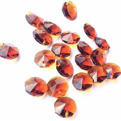 100pcs/lot Brown Color 14MM Glass Crystal Chandelier Octagon Beads in One Hole Lighting Accessories DIY Curtain Beads Supplies