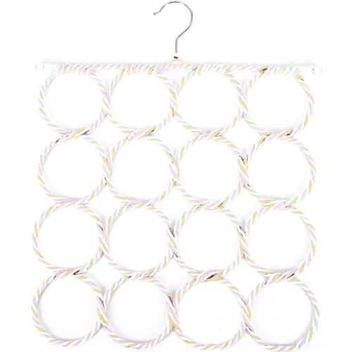 New 16 Holes Ring Rope Scarf Holder Hanger Shawl Storage Display Hook Rack Style: 16 Circles: Color multicolor random: Size: 38