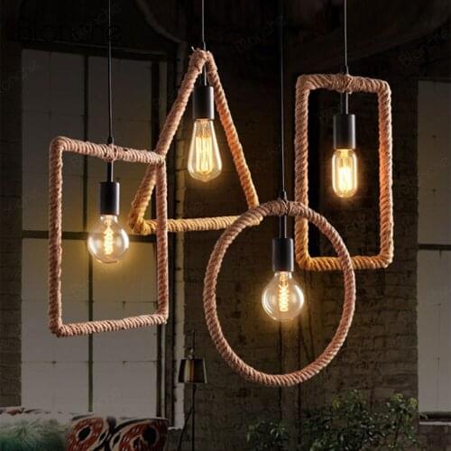 Vintage Industiral Pendant Lights Modern Hanging Lamp Retro Loft Decor Weaving Rope Lamp Restaurant Cafe Hanging Light Fixtures