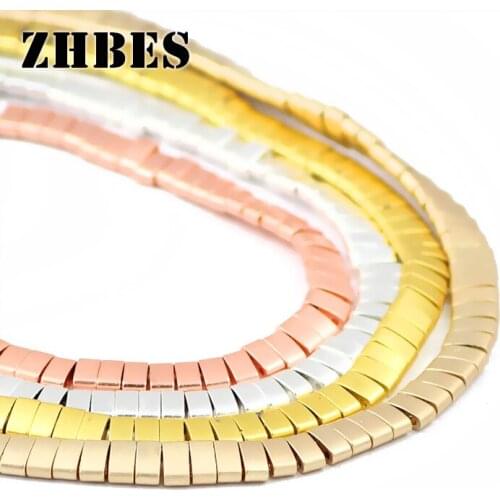 ZHBES 5x2.5mm Natural Stone Matte Two hole Rectangle Hematite Square Spacer Loose Beads For DIY Jewelry Making bracelet Findings