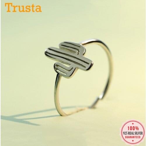 Trustdavis Genuine 925 Sterling Silver Fashion Sweet Cactus Cocktail Adjustable Ring For Women Wedding Party Ring Jewelry DS820