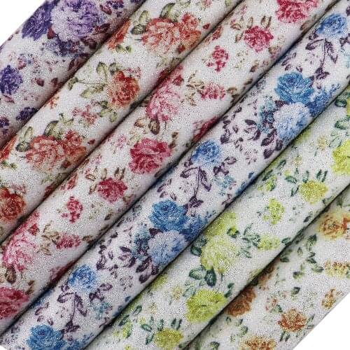 30x134cm Roll Thin Printed Flower Fine Glitter Fabric Leather For Home Decoration DIY AY273