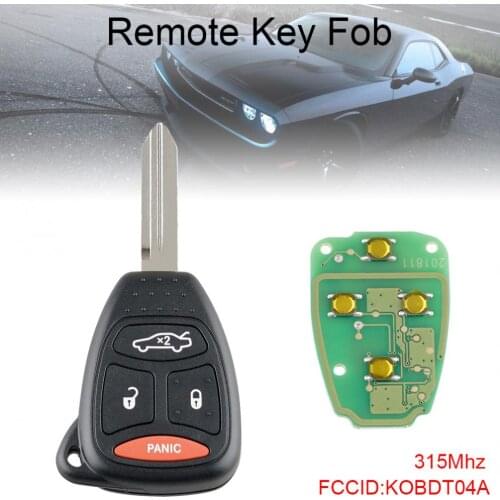 315Mhz 3+1 Buttons Car Key Remote Uncut Ignition Transponder Keyless Fob Combo KOBDT04A Fit for Dodge