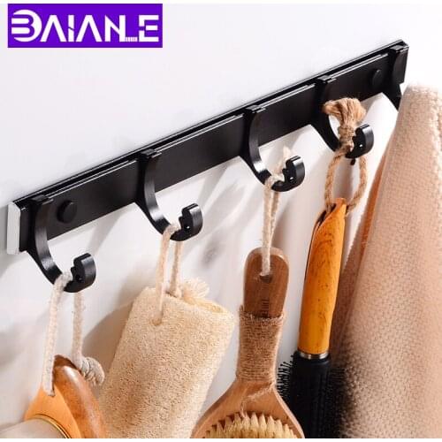 5 Robe Hooks Black Decorative Coat Hook Rack Wall Mounted Aluminum Bathroom Towel Clothes Hook Hangers Door Bath Accessories