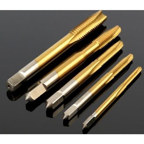 5PC /lot HSS Hex Shank Titanium Plated Hand Screw Spiral Point Thread Metric Tap Drill Bits M3-M8 Countersink Deburr Metal Set