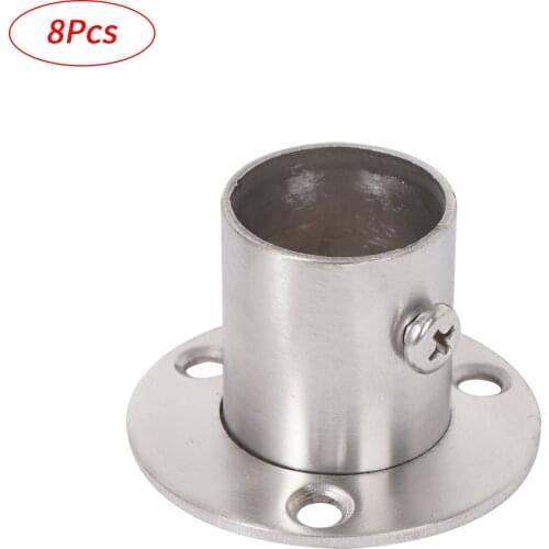 8Pcs Curtain Rod End Stainless Steel Shower Pole Flange Holder with Screw Closet Ceiling Mount Flange Bracket Bathroom Accessory
