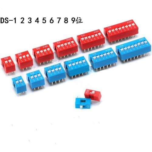 Free shipping 10pc Toggle Switch 1P 2 3 4 5 6 7 8 9 10 way Blue Red Snap Switches DIP switch 2.54mm