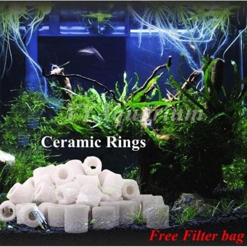 Fish Tank Bio Porous Filter Media Aquarium Ceramic Rings Nitrifying Bacteria Biocycle Material White 420g w/ mesh filter Bag