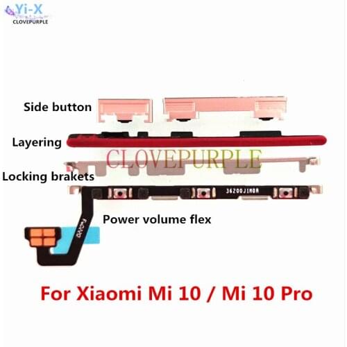 Power & Volume Side Button Keys + Lock Locking Braces Brackets + Power & Volume Flex Cable For Xiaomi Mi 10 / Mi 10 Pro