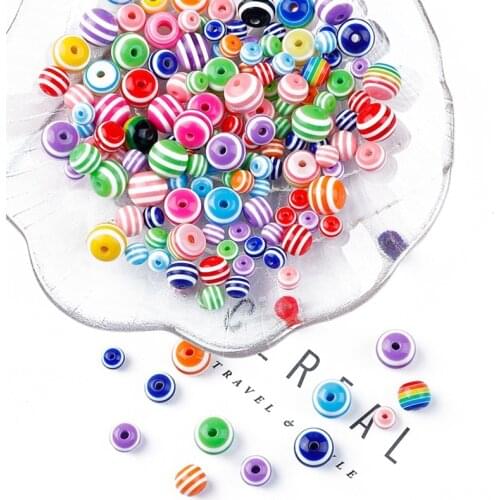 Boho Resin Flat Round Stripe Beads for Jewelry Making Children Mixed Color DIY Handmade Charm Accessorie Craft Kralen Abalorios