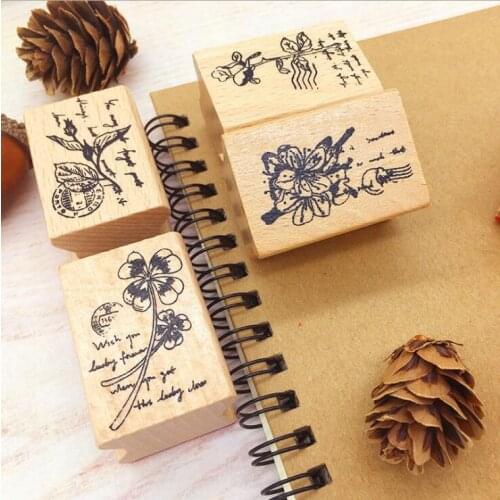 1pc/lot Mini Retro Flower Wooden Stamp DIY Diary Photo Album Account Wood Clear Stamps For Decoration 9designs To Select