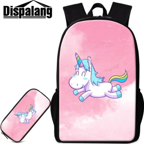 Dispalang Cute Cartoon School Bag and Pencil Case Set Unicorn Printing Backpack for Girls Colored Satchel Rucksack Mochilas Kids