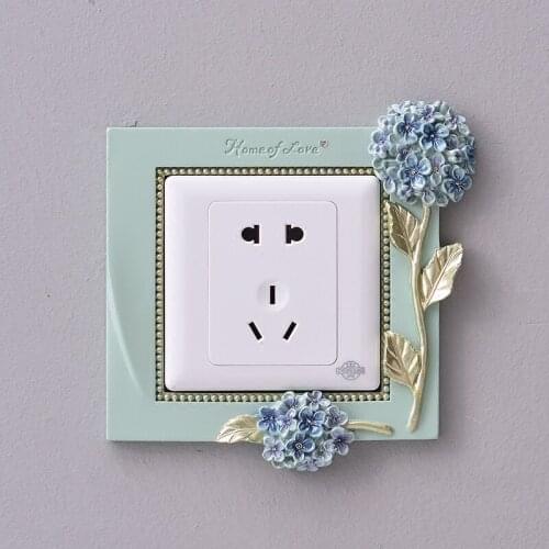 European Resin Plant Flower Switch Stickers Creative 3d Wall Decoration Simple Home Living Room Socket Stickers Protective Cover