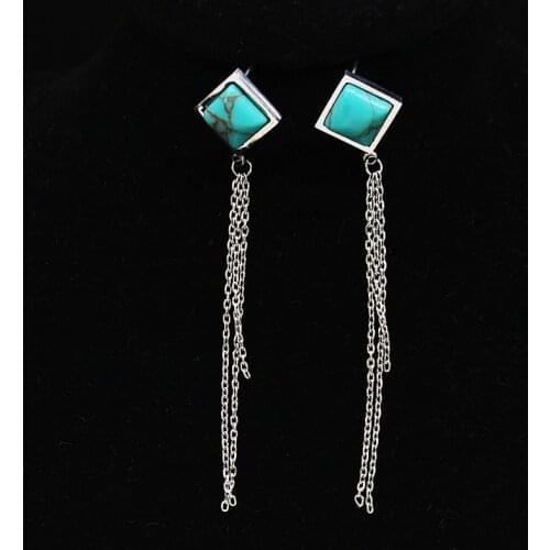 Geometric Stainless Steel Stud Earrings Women stone Tassel Silver Color Small Long Earring Jewelry pendientes E612905