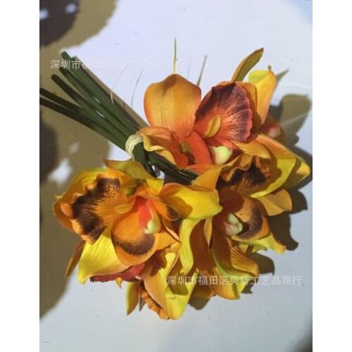 Faux flower Orchid 7 Heads Cymbidium Decoration home table Silk Flower Decoration wedding bride holding bouquet fake flowers