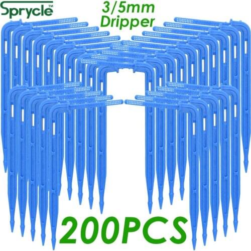 SPRYCLE 200PCS Bend Arrow Dripper Micro Drip Irrigation Kit Emitters 3/5mm Hose Garden Watering Saving Dropper Plants Greenhouse