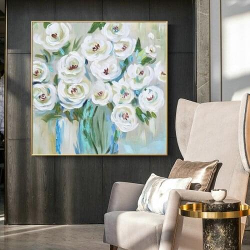 Modern Abstract Flower Canvas Painting Posters White Roses Pictures Prints Wall Art Decoration For Living Room Frameless