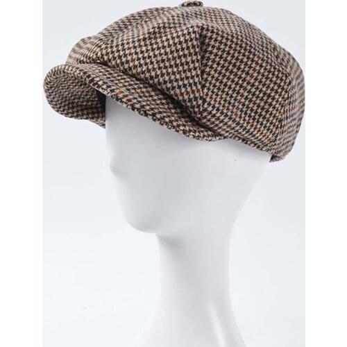 Fibnacci Men Newsboy Cap Beret Wool Hat Tweed Gatsby Octagonal Plaid Women Vintage Brand Winter Spring Duckbill Hats