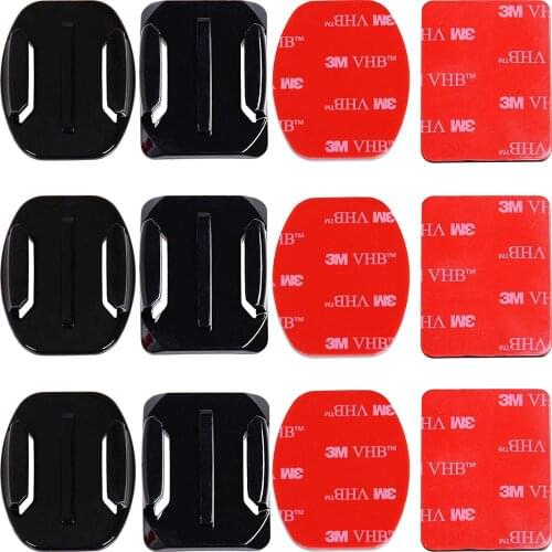 Adhesive Mounts for GoPro Cameras - 3X Curved & 3X FLAT Mounts Bundle w/ 3M Sticky Pads- Tape Mount to Your Helmet/Bike/Board/Ca