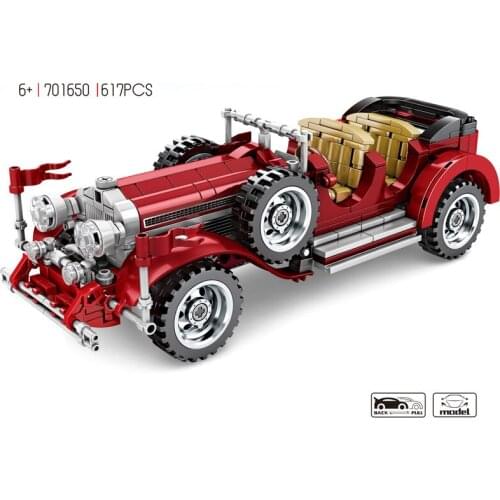 Classic Technical Vintage car building block model Pull back vehicle steam assembly brick toys collection for kids gifts