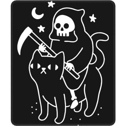 Death Rides A Black Cat Mouse Pad Horror Halloween Grim Reaper Funky Lockedge MousePad Natural Rubber Computer Keyboard Desk Pad