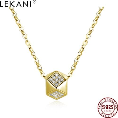 LEKANI Sterling Silver 925 Jewelry Geometry Pendant Necklaces For Women Trendy 5A+ Zircon CZ Gold Necklace Wedding Gift Best