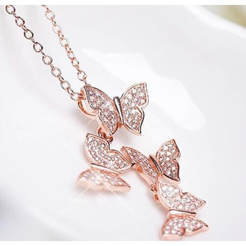 Fashion necklace female short style Korean fashion four butterfly set with zircon necklace