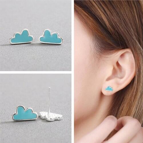 Kinitial Fashion Asymmetry Blue Clound Stud Earrings For Women Girl Kids Fashion Statement Earring Jewelry Gift oorbellen Bijoux