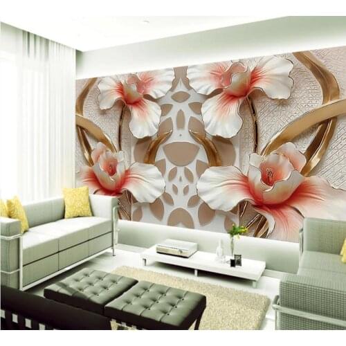 Custom Wall Mural Modern Art Painting High Quality Mural Wallpaper 3D flower embossed TV Backdrop Bedroom Photo Wall Paper 3D
