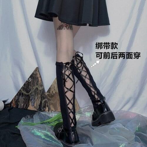 Spring 2021 New Dark Lolita Strap Tube Socks High-Top Cool Earth Long Socks (Can Be Worn on Both Sides)