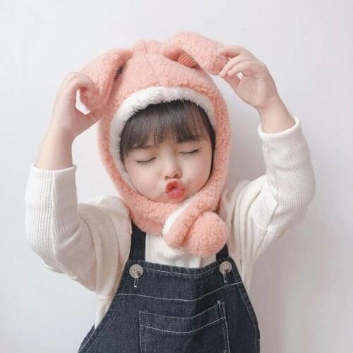 New childrens hat, scarf, one-piece plush hat, autumn and winter cartoon, Korean version, boy and girl ear protection, one-piec