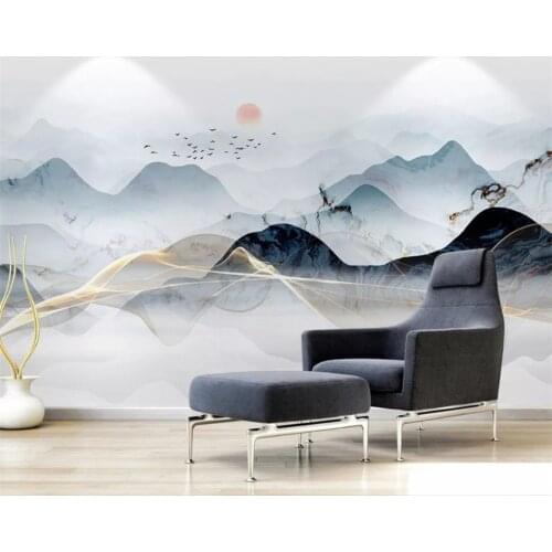 Beibehang Custom silky papel de parede wallpaper new Chinese artistic conception abstract ink landscape living room background
