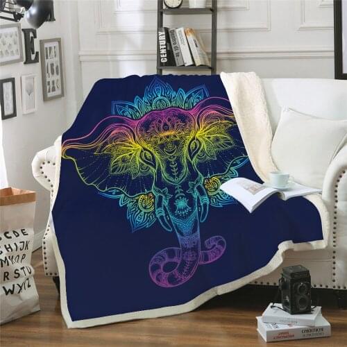 Rainbow Fairy Elephant Totem Blanket, Modern Line Art figure Blanket for Couch and bed for adult and children