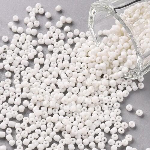 Glass Seed Beads, Opaque Colours Seed, Round, White, Size: about 2mm in diameter, hole:1mm, about 30000pcs/pound